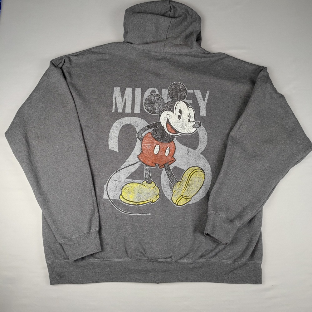 *Read Disney Parks Mickey Mouse Hoodie Mens 2XL Gray Full Zip Big Back Graphic